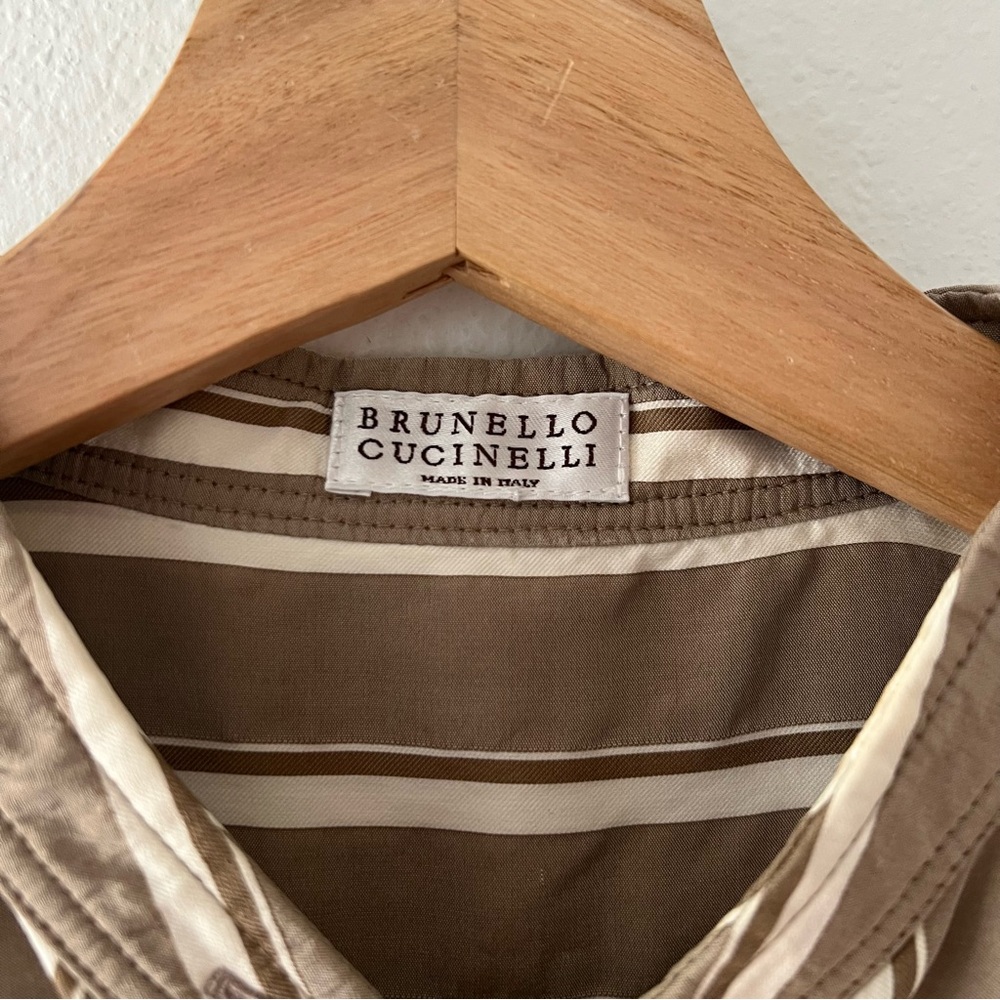 Brunello Cucinelli Beige and White Striped Silk Blouse - Picture 5 of 9
